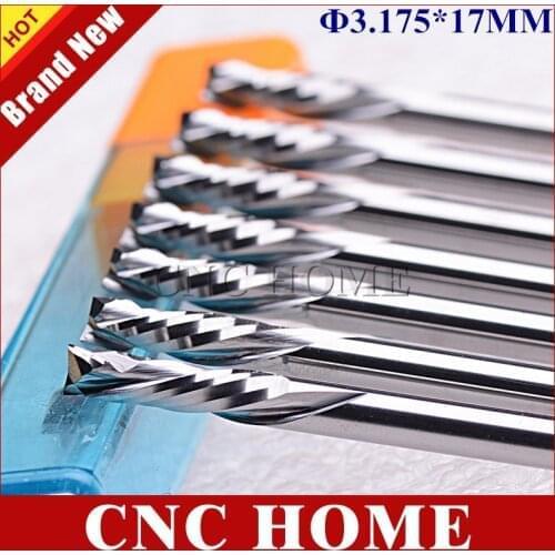 10PCS UP &DOWN Cut 3.175x17mm Two Flutes Spiral Carbide Mill Tool Cutters for CNC Router, Compression Wood End Mill Cutter Bits