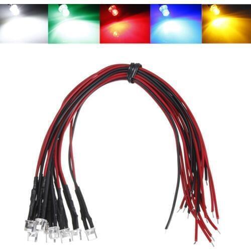 5pcs DC 12V LED Diodes 20cm Pre Wired 5mm LED Light Lamp Bulb Prewired Emitting Diodes For DIY Home Decoration