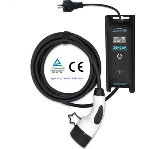 TUV IEC 62752 Type B Zencar 16A 3.5KW EV portable charger with Type 2 shuko