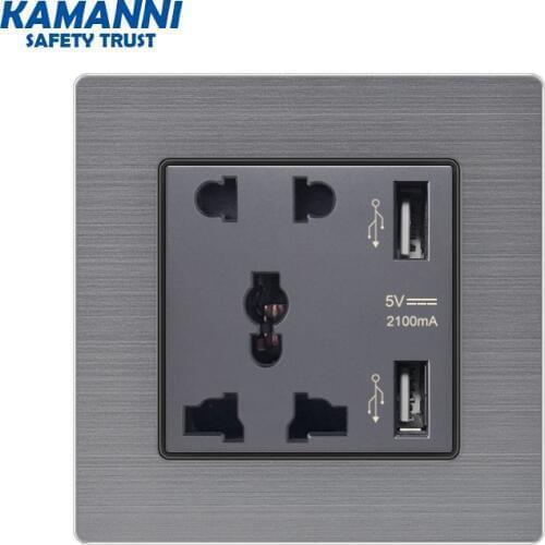 KAMANNI universal five-hole socket dual USB port socket wall charger adapter rechargeable 2A wall charger adapter power socket