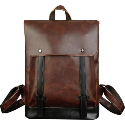 Mens Vintage Backpack School Bookbag Laptop Bag Back Bag Business Backbag Casual Pack Large Travel Crazy Horse Leather