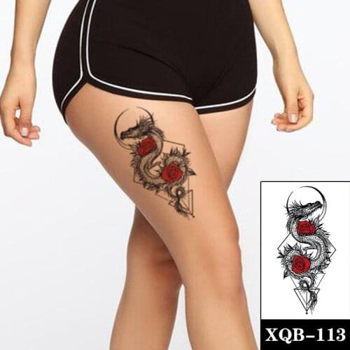 Geometric Evil Dragon Waterproof Temporary Tattoo Sticker Red Rose Meniscus Fake Tattoos Flash Tatoos Arm Body Art for Women Men