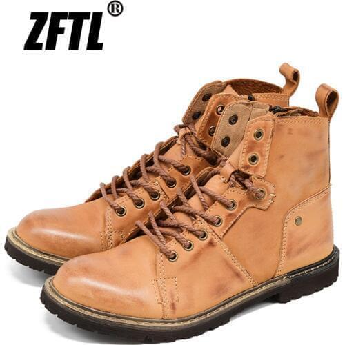 ZFTL New Men tooling boots martins boots genuine leather handmade non-slip autumn winter man casual lace-up Motorcycle boots 121