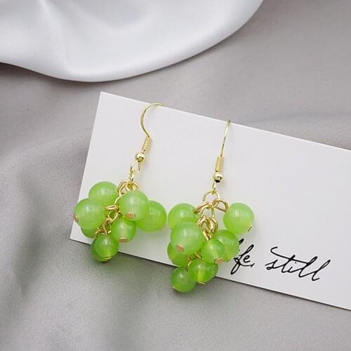 Green Beaded Grape Ladies Earrings, Exquisite and Sweet Fruit Ear Pendants, Student Long Style 2021 New Fashion Jewelry