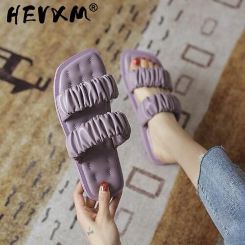 2021 Summer Women Slipper Ladies Outdoor Elegant Folds Slides Sandals Wedge High Heels Slip On High Quality Slipper