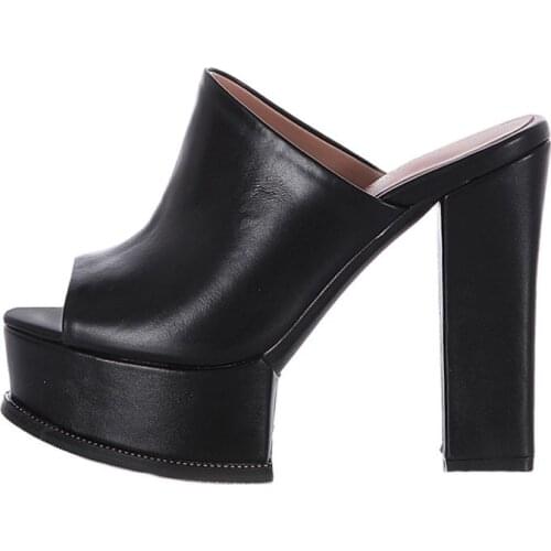 2021 Summer Fashion High heels Women shoes Waterproof Chunky heels Office Lady Mature Black White Pink Peep toe Slipper 34-39