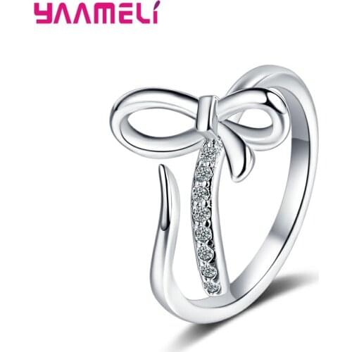 Korean OL Style Bowknot Charms Opening Adjustable Band Ring for Woman Girl Shiny 925 Sterling Silver Hot Selling Fashion Jewelry