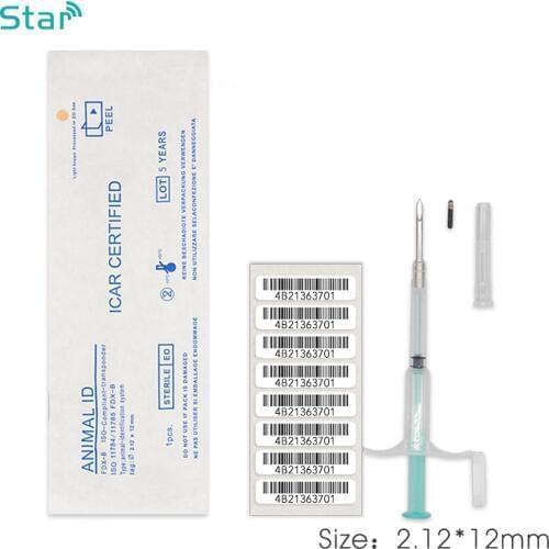 125khz Microchip Pet Glass Tag 2*12mm With Injection Syringe x70 For Animal Pet Identification