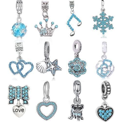 2Pcs/lot Silver Plated Animal Love Heart Flower Beads Charms Pendant Fit Brand Bracelets & Bangles for Women Fashion Jewelry