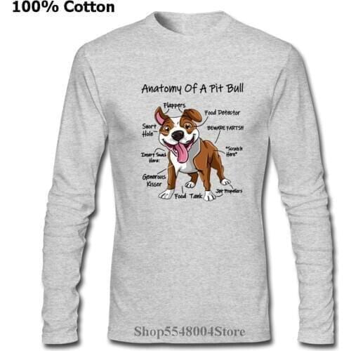 2020 Anatomy of a Pitbull T-Shirt Kawaii Animal Mens Spring Autumn Winter 100% Cotton Long Sleeve Tshirt Pet Dog Lovers T Shirt