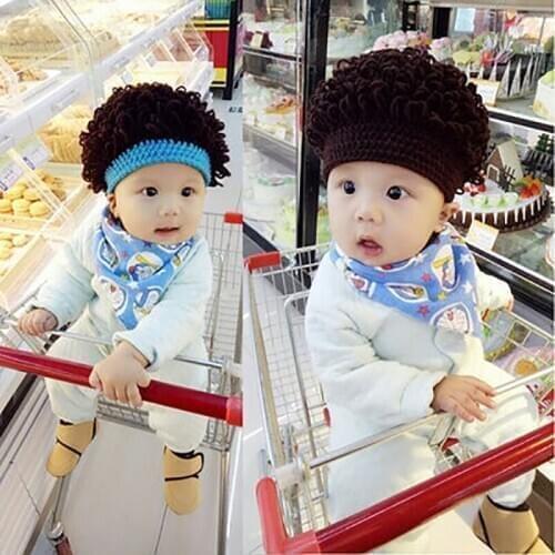 2021 Brand Handmade Wool Explosion Head Children Hats Boys and Girls Baby Hats Autumn and Winter Baby Wig Hats 1-7 Years