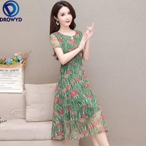 2021 Beach Pink Print Midi Dress Women Summer Fashion Short Sleeve O-neck Bodycon Chiffon Dress Elegant Boho Sexy Party Vestidos