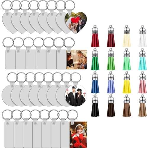 64 Pcs Sublimation Blank Keychain Double-Side Printed Heat Transfer Keychain DIY MDF Blank Keychain for Graduation Day