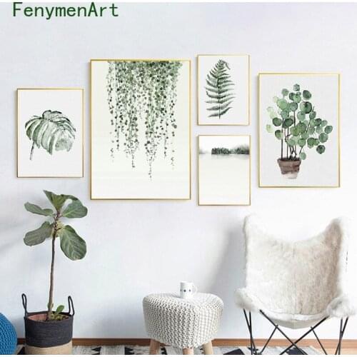 Watercolor Leaves Canvas Painting Green Style Plant Wall Art Modern Posters and Prints Nordic Picture for Living Room Home Decor