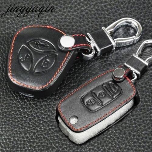 Jingyuqin Car keychain Leather Car key FOB cover case set protector For LADA Priora Sedan sport Kalina Granta Vesta X-Ray XRay