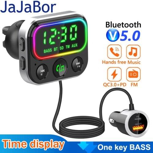 JaJaBor Car FM Transmitter Voice Assistant TF Card MP3 Player AUX Audio Receiver Handsfree Bluetooth-compatible 5.0 Car Kit