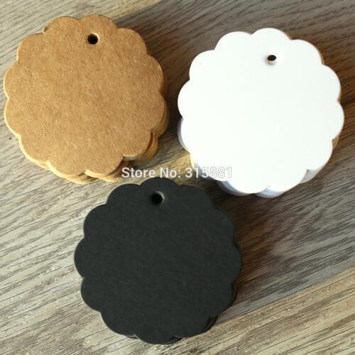 White Black Brown Kraft Paper Tags Flower Shaped Label Luggage Wedding Note Blank Price Hang Tag 6*6cm 100pcs/lot