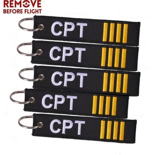 5 PCS/LOT Captain Keychain Jewelry Embroidery CPT Key Ring Chain for Aviation Gifts Zip Puller Remove Before Flight Keychains