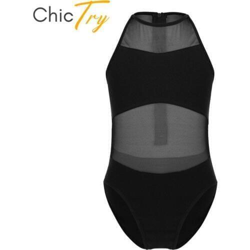 ChicTry Kids Sleeveless Mesh Splice Ballet Leotard Girls Professional Gymnastics Leotard Gym Sports Bodysuit Children Dance Wear
