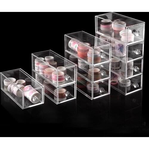 Clear Acrylic Makeup Organizer Storage Box Portable Make Up storage drawer Glasses pen tape Cosmetic Lipstick Holder display box
