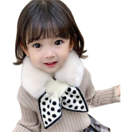 Autumn Winter Childrens Patchwork Dot Scarf Boys Thick Warm Knitted Girls Scarf Korean Version Of Fur Collar Wild Child Scarf