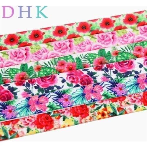 DHK 5/8'' Free shipping flowers rose printed Fold Elastic FOE headband headwear hairband DIY decoration OEM S728
