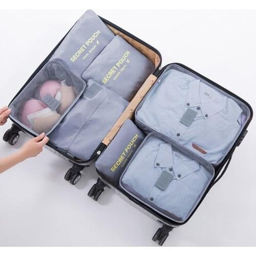 7pcs Set Travel Storage Bag set For Clothes Bra Cosmetic Makeup Bag Tidy Pouch Luggage Portable Organizer Waterproof Men Women