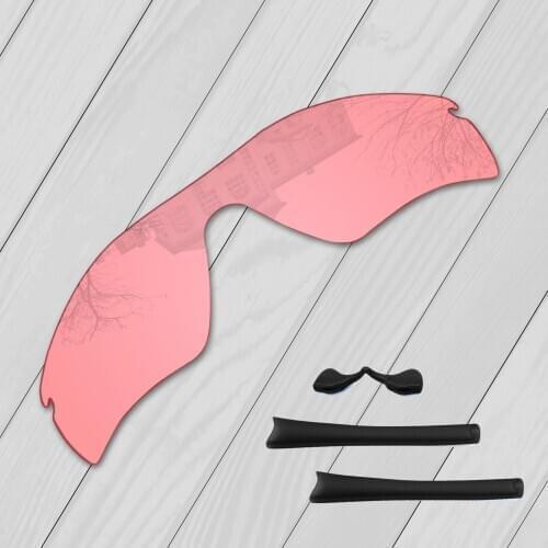 E.O.S Black Ear Socks Nose Pads Rubber Kit + HD Pink Non Polarized Replacement Lenses for Oakley Radar Path Sunglasses