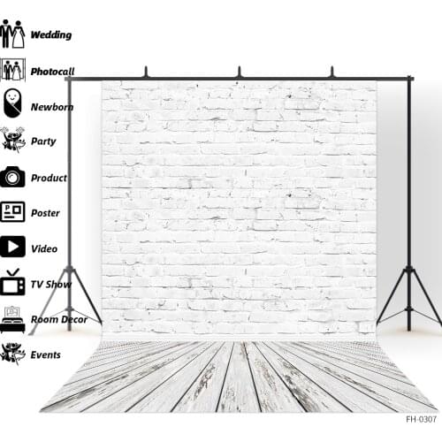 White Brick Wall Wooden Floor Backdrop Baby Portrait Pet Food Photography For Photo Studio Background Newborn Children Photocall