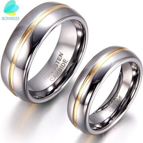 BONISKISS Couple Inset Tungsten Carbide Ring for Anniversary Engagement Wedding Rings 6/8 mm Bague Femme Lovers' Jewelry Ring