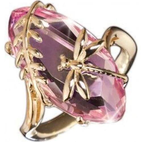 Milangirl Creative Olive Emerald Flying Dragonfly Twine Wedding Women Ring Anniversary Ornaments Oval Pretty Party Ring for Girl