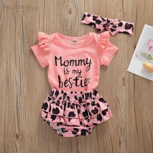 2020 Summer Baby Clothing Newborn Infant Baby Girls Ruffle Tops Jumpsuit Romper Leopard Tutu Shorts Pants Headband Outfits Set