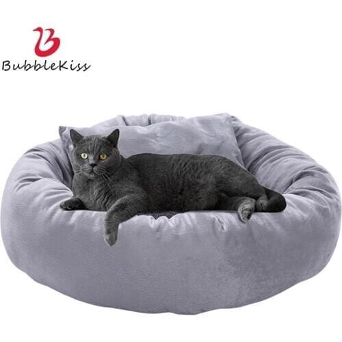 Bubble Kiss Round Cat Bed Home Soft Plush Dog Bed For Dogs Non-Slip Breathable Pet Mat Cat Dog House Sofa Portable Cat Supplies