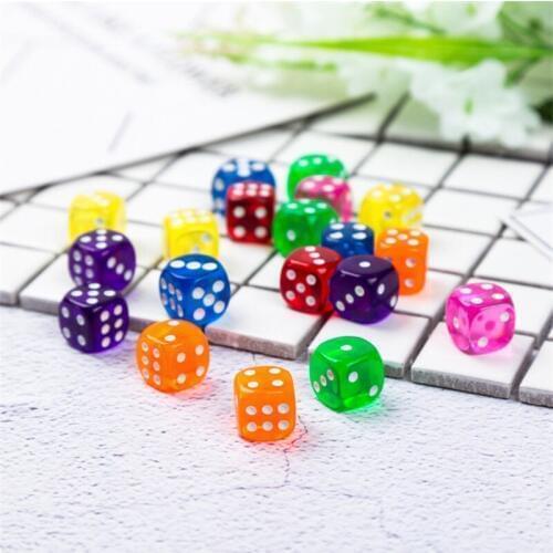 10Pcs Portable Table Games Dice 14MM Acrylic Round Corner Board Game Dice Party Gambling Game Cubes Digital Dices with Bag