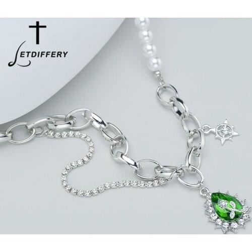 Letdiffery Vintage Luxury Geometric Pendant Necklace Pearl Crystals Necklaces Rhinestone Chain for Women Party Birthday Gifts