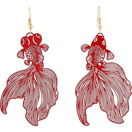 Fashion Koi Earrings Personality Metal Piece Pendant Earrings Hollow Big Earrings For Women Gift Jewelry Fish Earrings