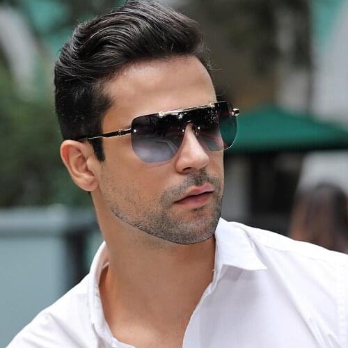 2021 Oversized Semi-Rimless Square Sunglasses Men Fashion One-Piece Gradient Sunglass Luxury Brand Vintage Flat Top Sunglasses