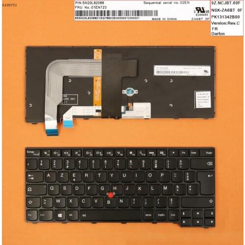 French AZERTY New Laptop Keyboard For Thinkpad 13 Gen 1 ( 20GJ 20JK T460S T470S Backlit With Black Frame