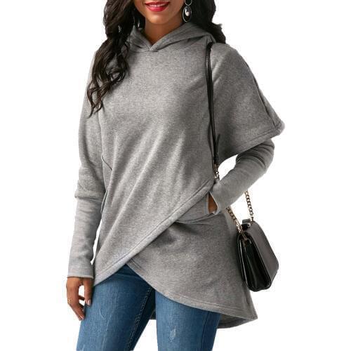 2018 New Women Casual Long Sleeve Hoodies Spring Irregular Sweatshirt Jumper Hooded Pullover Tops Coat