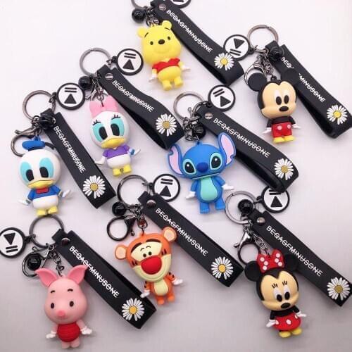 New Disney Cute Cartoon Stitch Bear Mickey Mouse Keychains Baby Boy Girl Keyring Women Lovely Bag Key Chain Monster Accessories