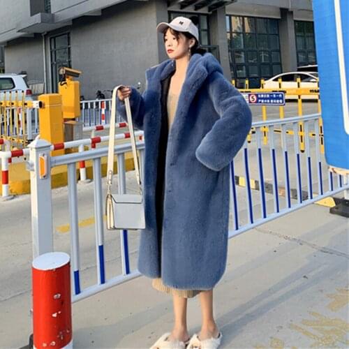 2021 Long Winter Coat Woman Faux Fur Coat Thick Warm Fashion Mink Cashmere Coat Fur Jacket Female Plush Loose Hooded Outwear