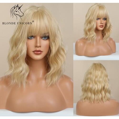 Blonde Unicorn Synthetic Side Part Long Natural Wave Dark Brown with Highlight Cosplay Wigs for Women High Temperature Hair Wig
