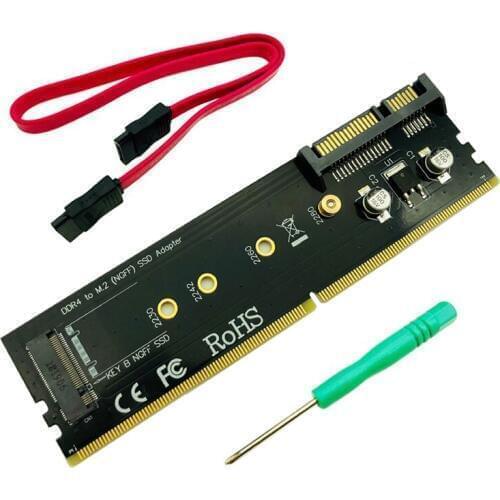 DDR4 to M.2 SATA Adapter Riser Memory DDR4 DIMM to M.2 NGFF SSD B Key 15Pin Power 7pin SATA Port to Motherboard 2230-2280 M2 SSD