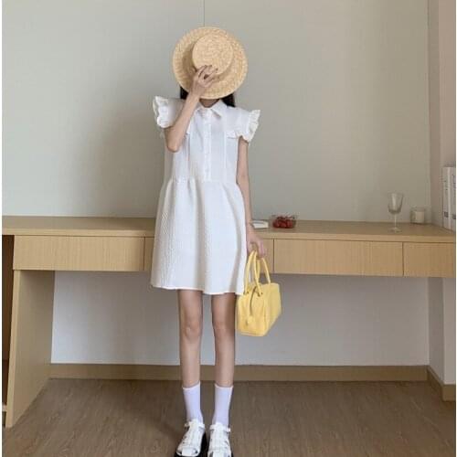 Dress French White Ruffled Short-sleeved Dress Female Summer New Style Korean High-waisted Thin A-line Skirt