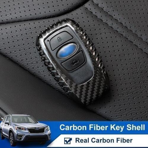 QHCP Car Key Shell Covers Real Carbon Fiber Remote Control Key Case Bags Fit For Subaru Legacy Outback Forester BRZ XV 2015-2019