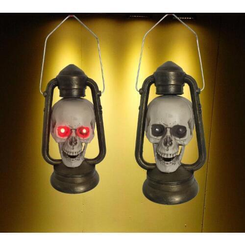 Real life escape room game Halloween decorations Skulls and skull handheld lanterns in haunted house Scary toys for children