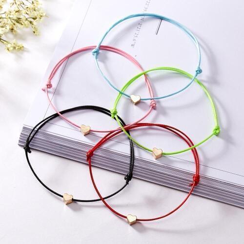 RINHOO Charm Bracelet black red colour Minimalist Adjustable Rope String Lucky Bracelet Heart Star For Women Lovers Bead Jewelry