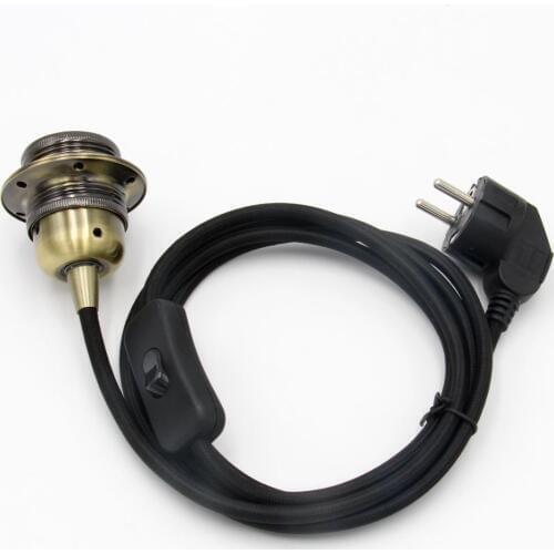 220V European Grounded Plug Power Cord With E27 Bulb Lamp Holder Lampshade Ring