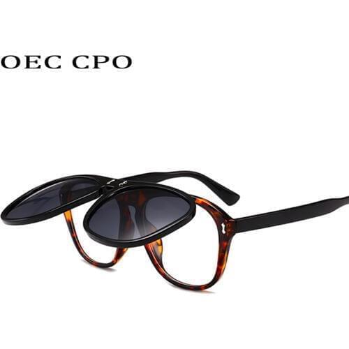 OEC CPO Oversized Square Sunglasses Women Personality Flip Up Grey Sunglasses Men Double Unisex Goggles Eyeglasses UV400 O215
