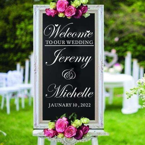 Wedding Welcome Sign Decor Personalized Names Decal Sign For Mirror Board Removable Wedding Decorate Custom Date Vinyl Stickers
